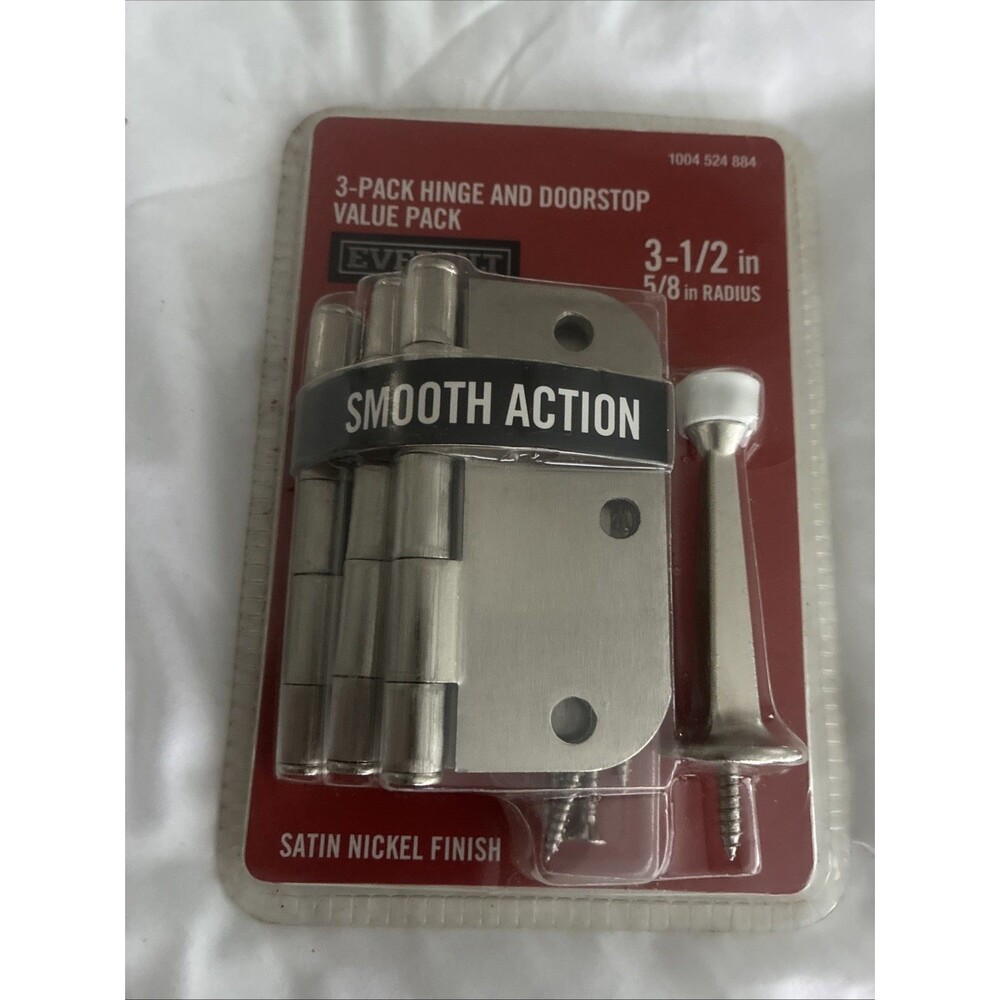 3-Pack Door Hinge And Doorstop Value Pack  3-1/2" With 5/8" Radius,Smooth Action